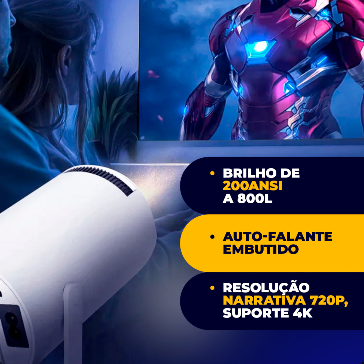 Mini Projetor Portátil Fullcam 4k Android Full Hd Smart Wifi Cinema Home Hy300