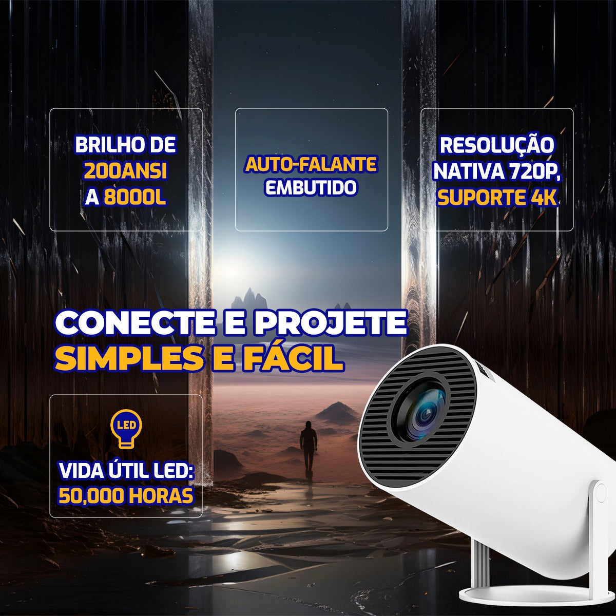 Mini Projetor Portátil Fullcam 4k Android Full Hd Smart Wifi Cinema Home Hy300