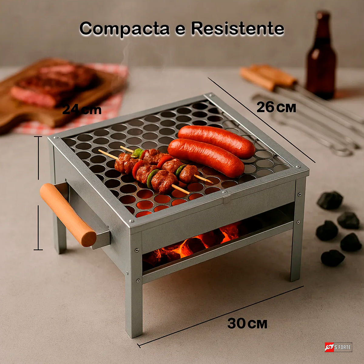 Churrasqueira Galvanizada Cromada Com Grelha Mini Portátil, Leve E Resistente, Ideal Para Churrascos Rápidos Em Casa, Camping, Praia, Viagens E Áreas Externas Com Praticidade