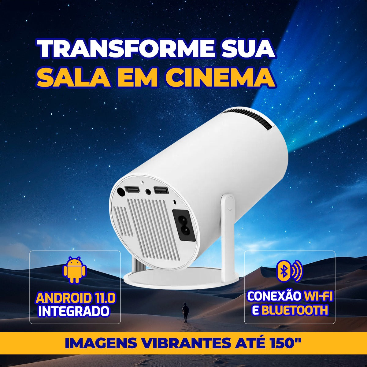 Mini Projetor Portátil Fullcam 4k Android Full Hd Smart Wifi Cinema Home Hy300