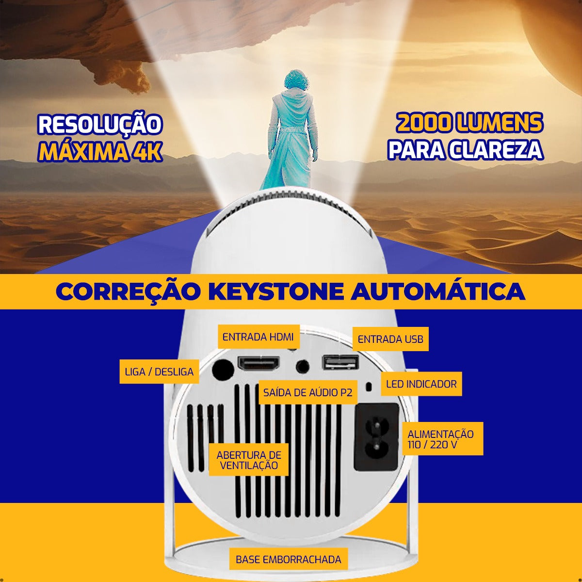 Mini Projetor Portátil Fullcam 4k Android Full Hd Smart Wifi Cinema Home Hy300