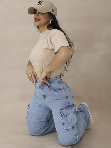 Calça Jeans Feminina Cargo Levanta Bumbum Cintura Alta