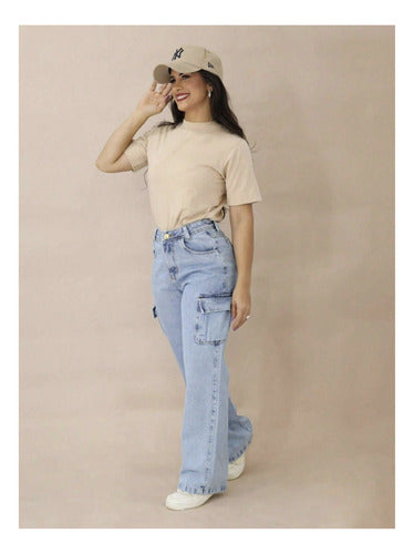 Calça Jeans Feminina Cargo Levanta Bumbum Cintura Alta