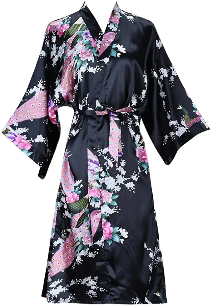 Robe Feminino Curto em Cetim Floral – Kimono para Noiva e Madrinhas | Moda Íntima para Casamento, Noite e SPA
