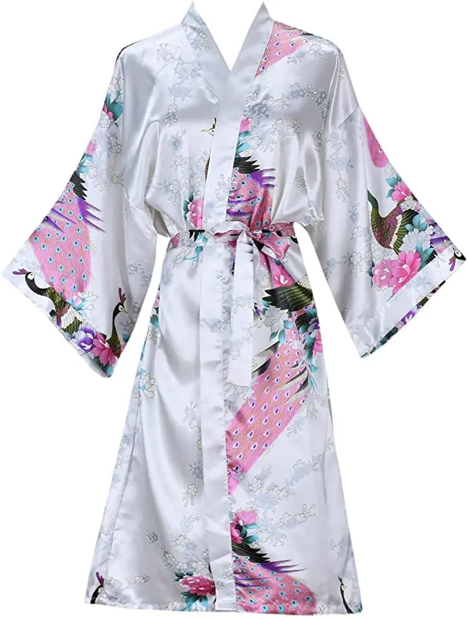Robe Feminino Curto em Cetim Floral – Kimono para Noiva e Madrinhas | Moda Íntima para Casamento, Noite e SPA