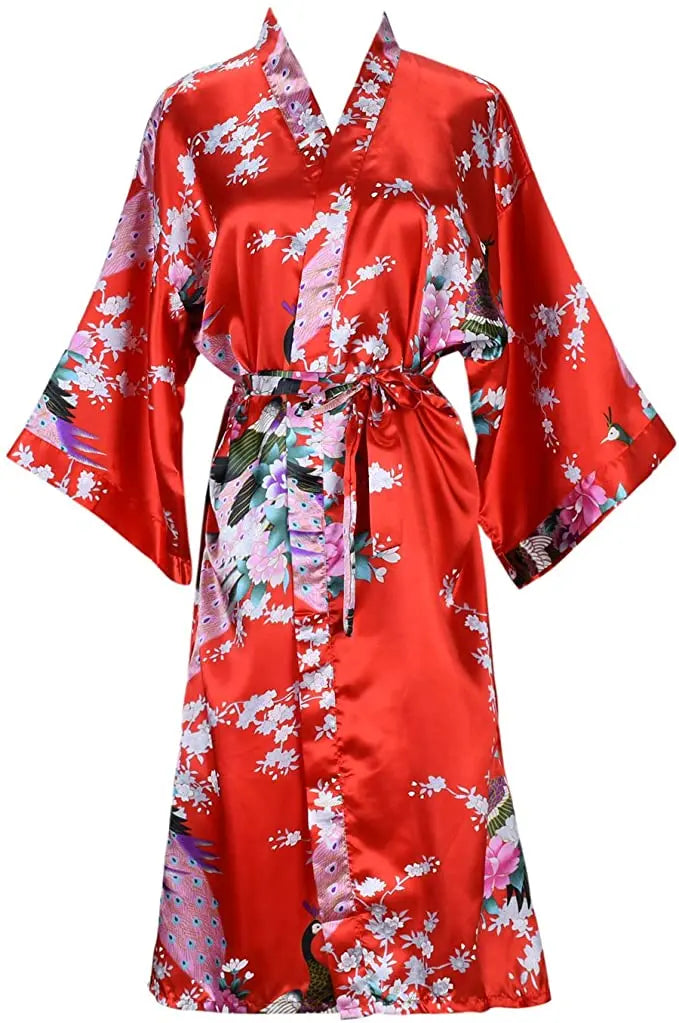 Robe Feminino Curto em Cetim Floral – Kimono para Noiva e Madrinhas | Moda Íntima para Casamento, Noite e SPA