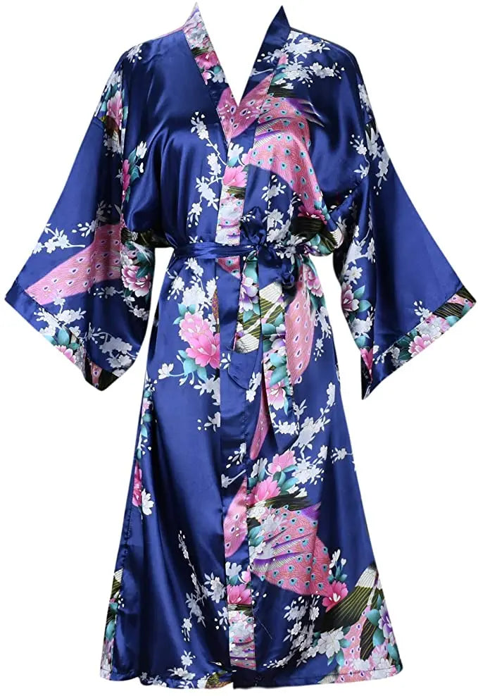Robe Feminino Curto em Cetim Floral – Kimono para Noiva e Madrinhas | Moda Íntima para Casamento, Noite e SPA