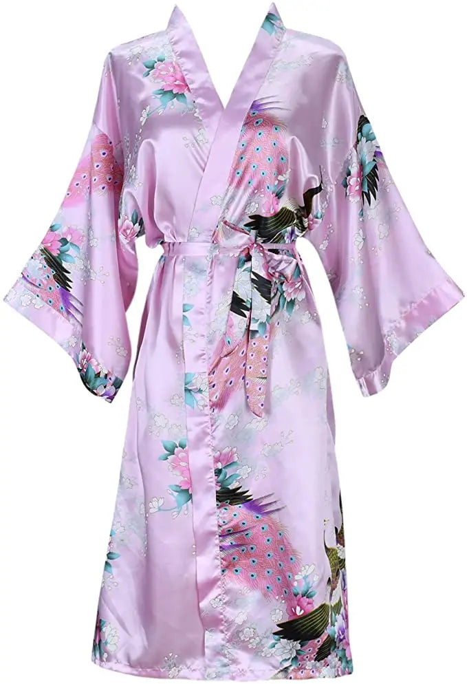 Robe Feminino Curto em Cetim Floral – Kimono para Noiva e Madrinhas | Moda Íntima para Casamento, Noite e SPA