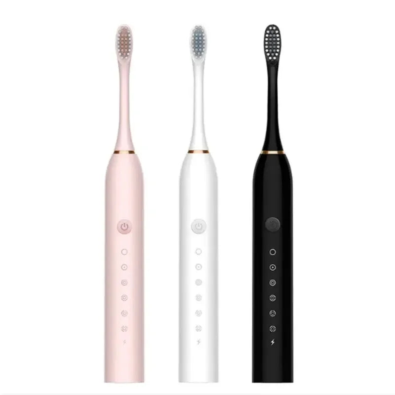 Escova de Dentes Elétrica Ultrassônica – 6 Modos de Velocidade | USB, Cerdas Macias, à Prova d’Água | Kit Adulto Automático para Casal