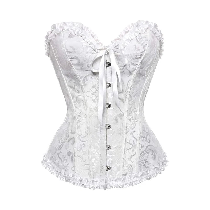 Corset Feminino BurVogue – Floral com Amarração, Estruturado com Barbatanas | Body Shaper Sexy Overbust para Lingerie ou Moda