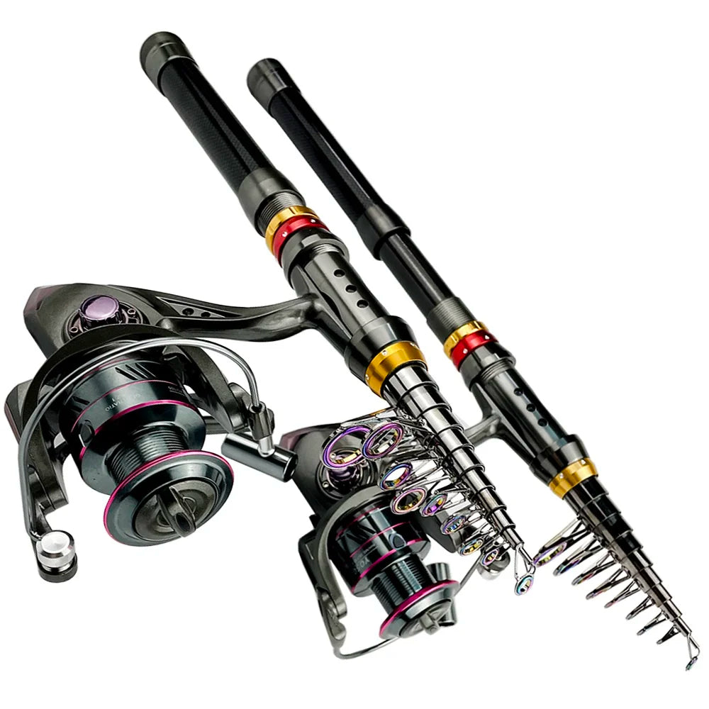 Kit Vara de Pesca Telescópica 1.8–3.6m – Fibra de Carbono Super Resistente + Molinete | Combo Spinning para Pesca Esportiva