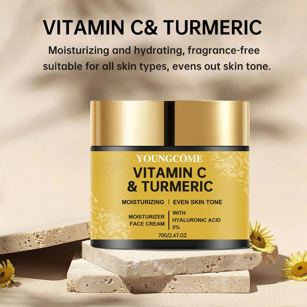 Creme Facial com Cúrcuma, Vitamina C e Retinol – Clareador, Hidratante e Reparador | Pele Macia, Iluminada e Firme