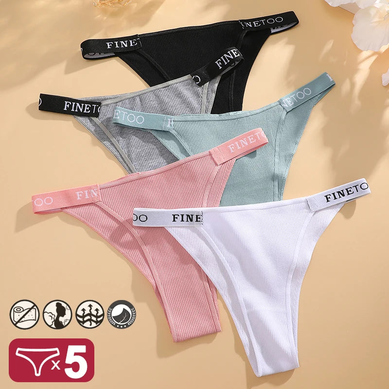 Kit com 5 Calcinhas Femininas Finetoo – Algodão, Cintura Baixa, Estilo Sexy com Estampa Letter | Conforto e Lingerie Casual