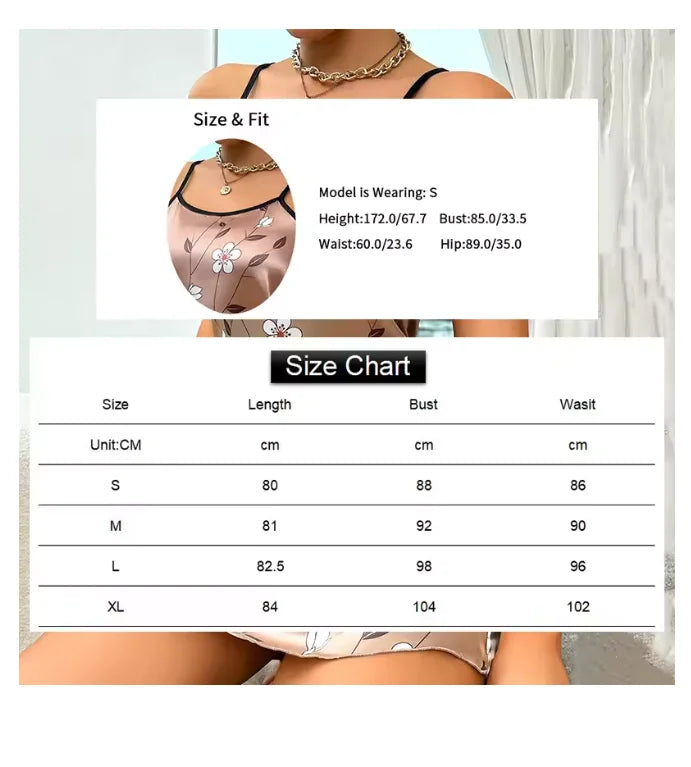 Camisola Feminina de Verão em Cetim – Estampa Floral, Sem Mangas e Costas Abertas | Moda Íntima Sexy e Confortável