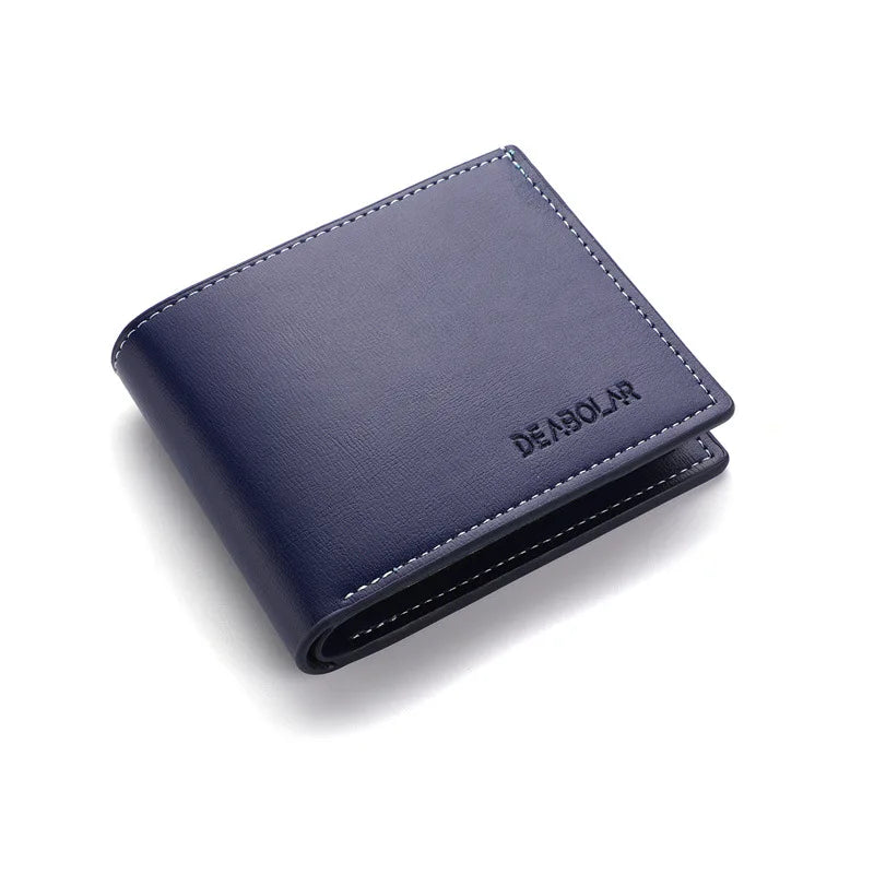 Carteira Masculina Curta em Couro PU – Estilo Slim Dobrável | Porta-Cartões Compacto para Jovens