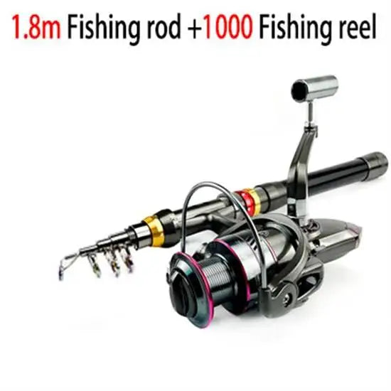 Kit Vara de Pesca Telescópica 1.8–3.6m – Fibra de Carbono Super Resistente + Molinete | Combo Spinning para Pesca Esportiva