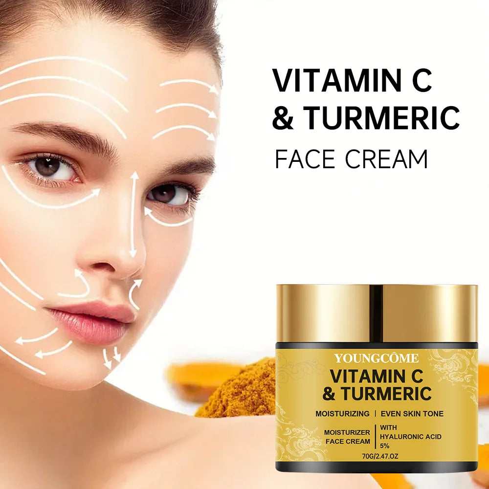 Creme Facial com Cúrcuma, Vitamina C e Retinol – Clareador, Hidratante e Reparador | Pele Macia, Iluminada e Firme