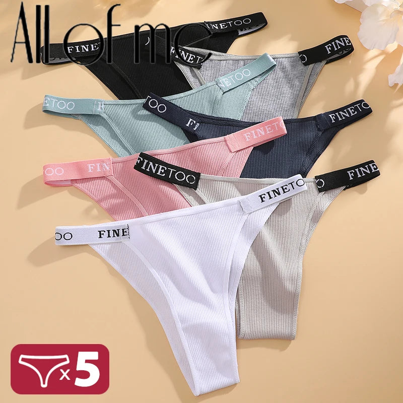 Kit com 5 Calcinhas Femininas Finetoo – Algodão, Cintura Baixa, Estilo Sexy com Estampa Letter | Conforto e Lingerie Casual
