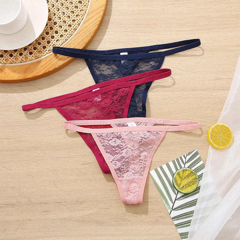 Kit com 5 Calcinhas Femininas – Renda Floral, Modelos Sexy Fio Dental e Transparente | Lingerie Sensual e Confortável