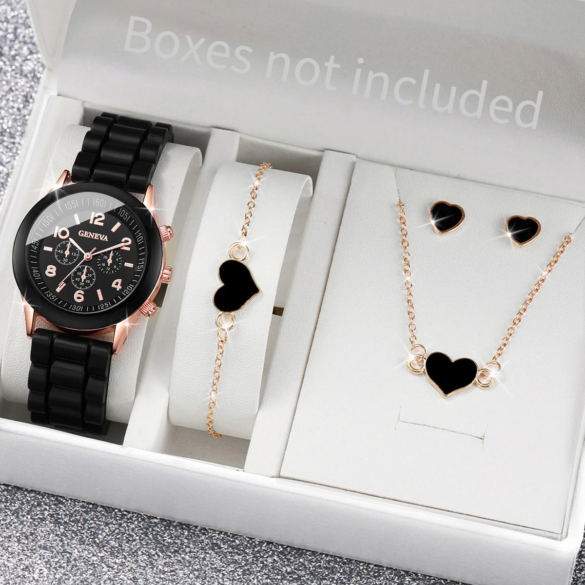 Kit com 5 ou 6 Relógios Femininos – Pulseira de Silicone, Estilo Fashion | Relógio Quartz Casual para Presente (Sem Caixa)