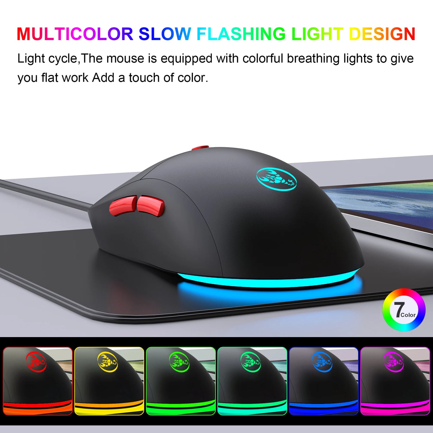 Mouse Sem Fio USB 2.4G Recarregável – 3600 DPI Ajustável com Iluminação RGB 7 Cores | Ideal para Escritório, Laptop e Jogos