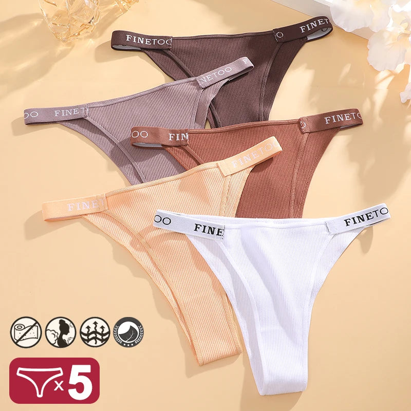Kit com 5 Calcinhas Femininas Finetoo – Algodão, Cintura Baixa, Estilo Sexy com Estampa Letter | Conforto e Lingerie Casual