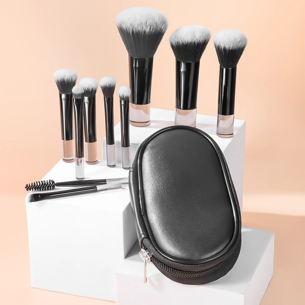 Kit 10 Pincéis de Maquiagem – Mini com Bolsa | Multifuncional para Casa ou Viagem