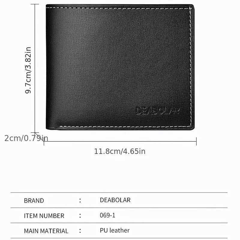 Carteira Masculina Curta em Couro PU – Estilo Slim Dobrável | Porta-Cartões Compacto para Jovens