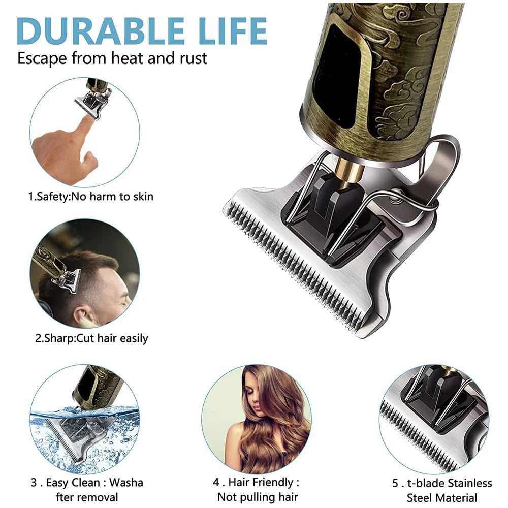 Máquina de Cortar Cabelo T9 LCD – Aparador Elétrico de Alta Precisão | Cabeça de Corte, Barbeador, Design Profissional para Homens