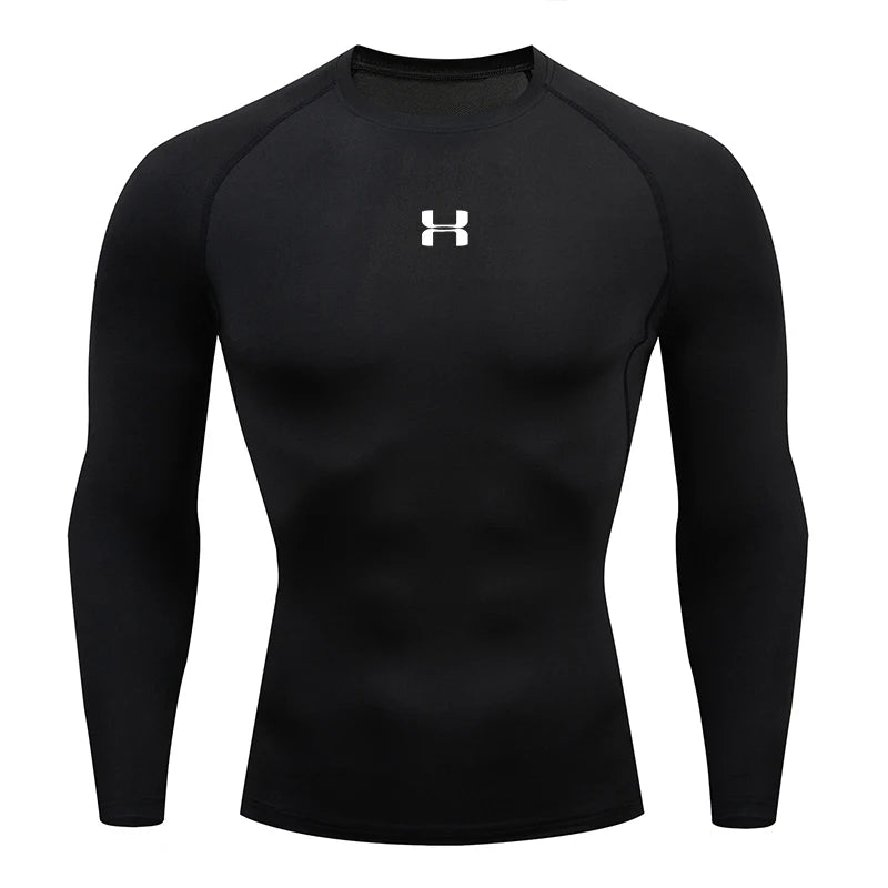Camiseta Masculina de Compressão com Manga Longa – Fitness, Corrida e Academia | Tecido Elástico e Respirável para Treinos