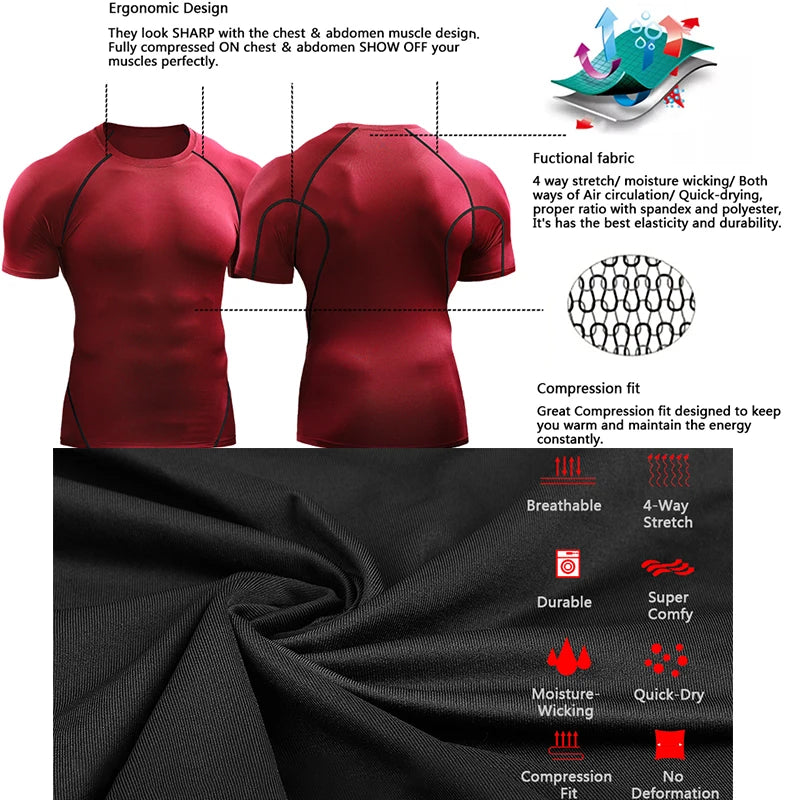 Camiseta Masculina Compressão 2025 – Secagem Rápida, Elástica e Respirável | Ideal para Treinos, Corrida e Academia
