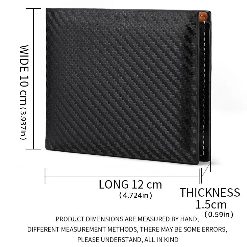 Carteira Masculina Curta em Fibra de Carbono – Porta-Cartões com Zíper Integrado | Design Slim e Resistente