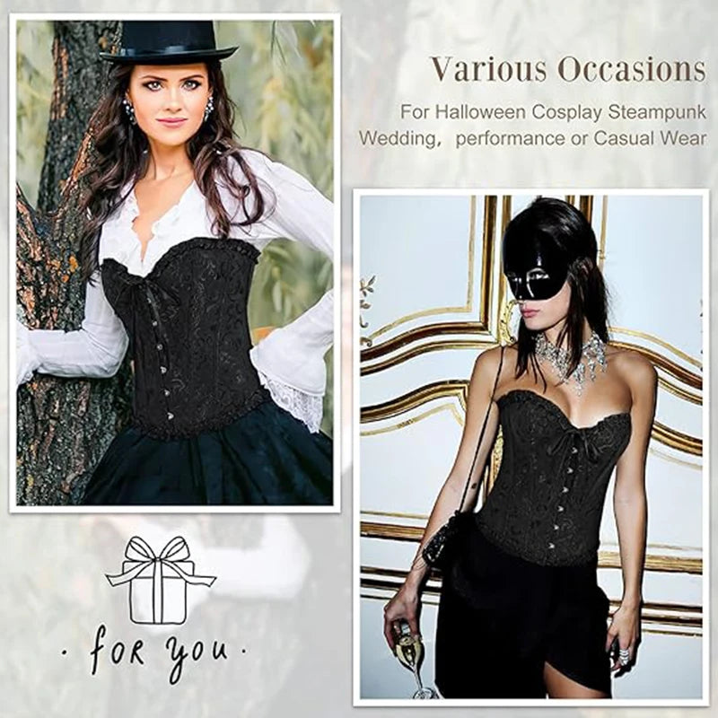 Corset Feminino BurVogue – Floral com Amarração, Estruturado com Barbatanas | Body Shaper Sexy Overbust para Lingerie ou Moda