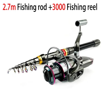 Kit Vara de Pesca Telescópica 1.8–3.6m – Fibra de Carbono Super Resistente + Molinete | Combo Spinning para Pesca Esportiva