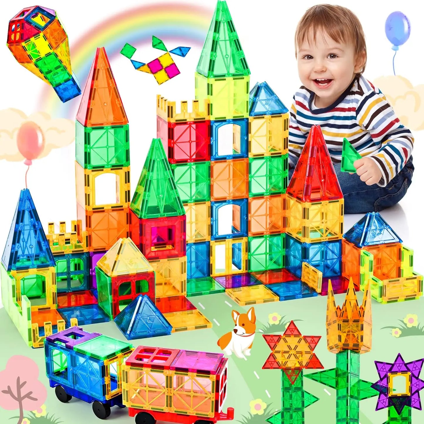 Blocos Magnéticos 3D Coloridos – 130 Peças Transparentes | Brinquedo Educativo de Montar para Crianças