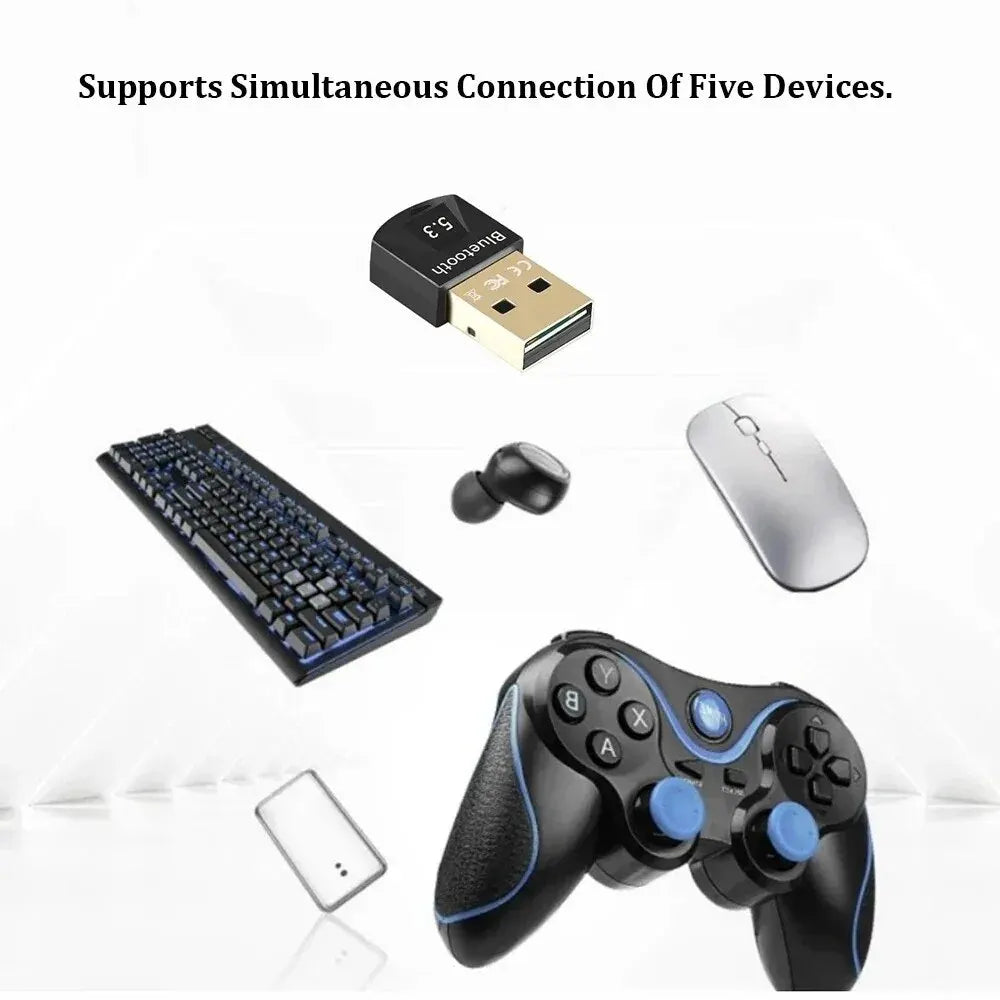 Adaptador Bluetooth USB 5.3 para PC – Receptor e Transmissor de Áudio | Compatível com Bluetooth 5.0, Teclado, Mouse e Alto-falante