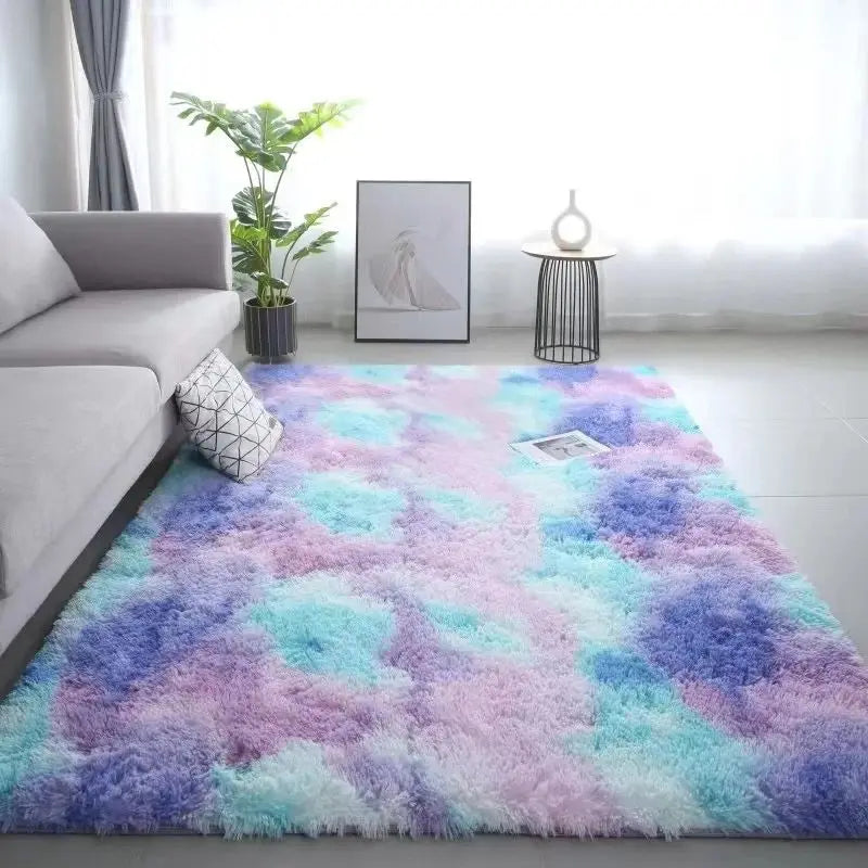 Tapete VIKAMA Lavável – Seda e Lã | Antiderrapante Tie-Dye para Quarto Infantil, Sala e Quarto