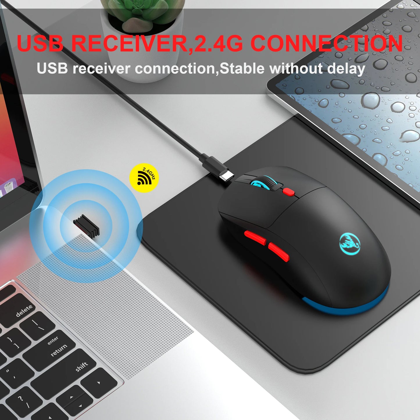 Mouse Sem Fio USB 2.4G Recarregável – 3600 DPI Ajustável com Iluminação RGB 7 Cores | Ideal para Escritório, Laptop e Jogos