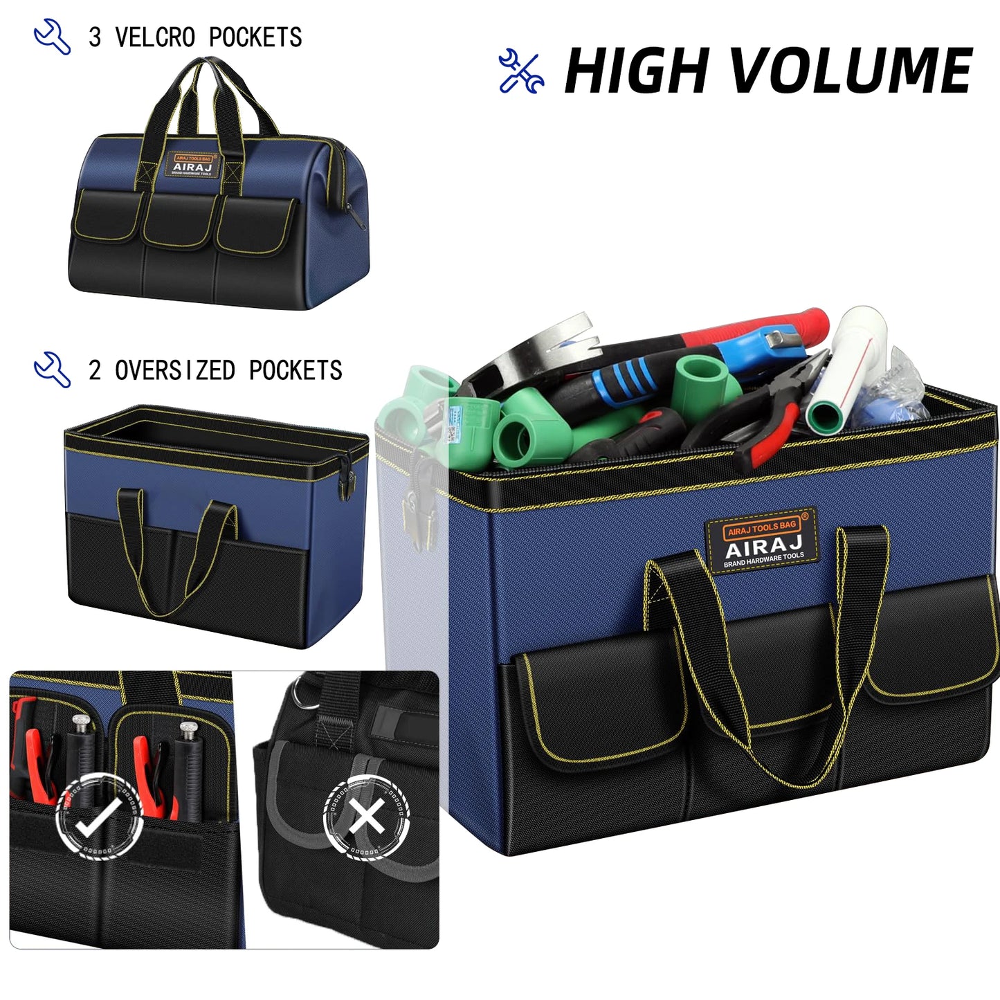 Bolsa de Ferramentas AIRAJ Multifuncional – Tecido Oxford 1680D Impermeável | Alta Capacidade e Resistência para Eletricistas e Técnicos