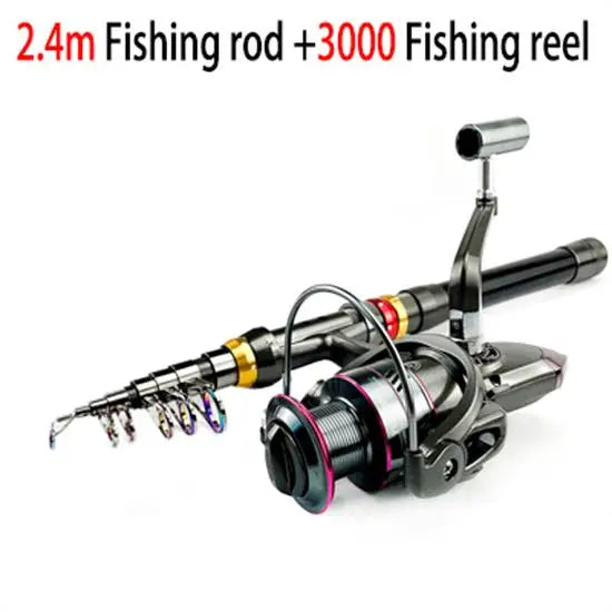 Kit Vara de Pesca Telescópica 1.8–3.6m – Fibra de Carbono Super Resistente + Molinete | Combo Spinning para Pesca Esportiva