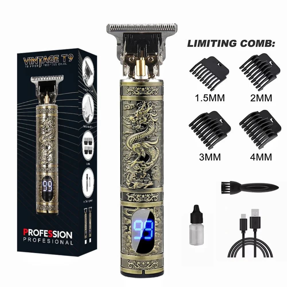 Máquina de Cortar Cabelo T9 LCD – Aparador Elétrico de Alta Precisão | Cabeça de Corte, Barbeador, Design Profissional para Homens