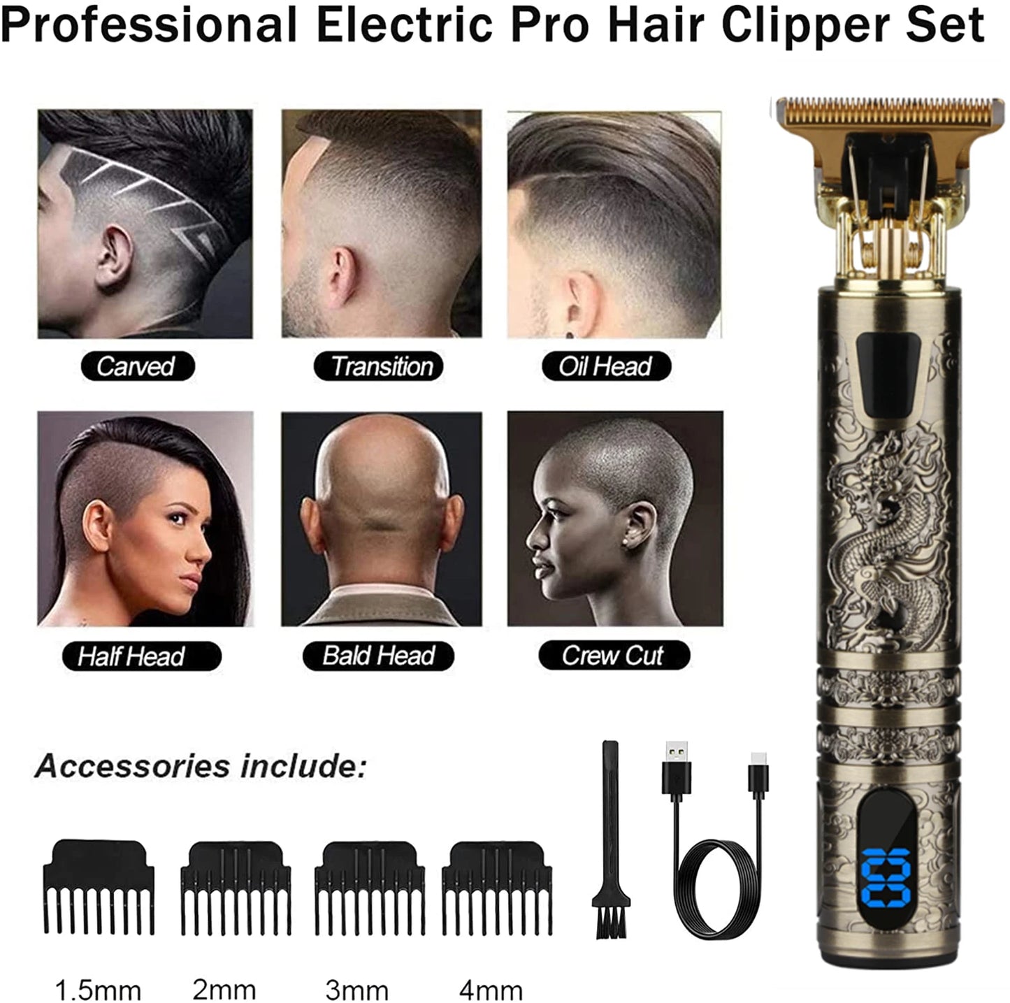 Máquina de Cortar Cabelo T9 LCD – Aparador Elétrico de Alta Precisão | Cabeça de Corte, Barbeador, Design Profissional para Homens