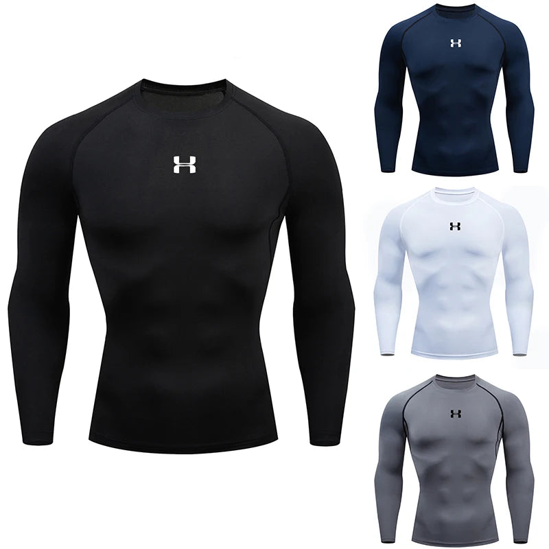 Camiseta Masculina de Compressão com Manga Longa – Fitness, Corrida e Academia | Tecido Elástico e Respirável para Treinos