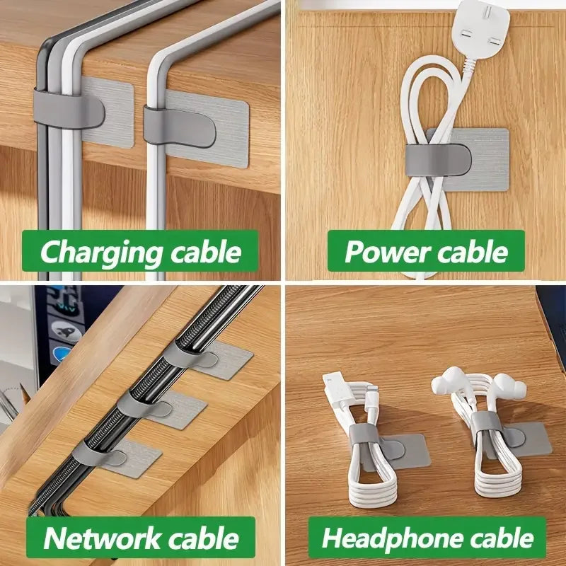 Kit com 10 Organizadores de Cabos Autoadesivos – Fixação em Mesa ou Parede | Ideal para Cabos de Energia, Rede e USB