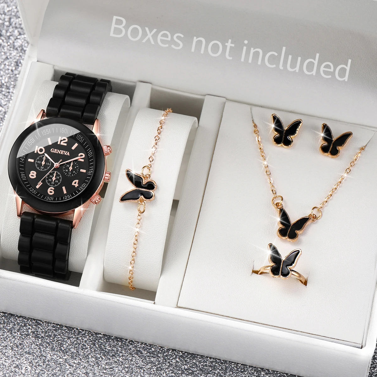 Kit com 5 ou 6 Relógios Femininos – Pulseira de Silicone, Estilo Fashion | Relógio Quartz Casual para Presente (Sem Caixa)