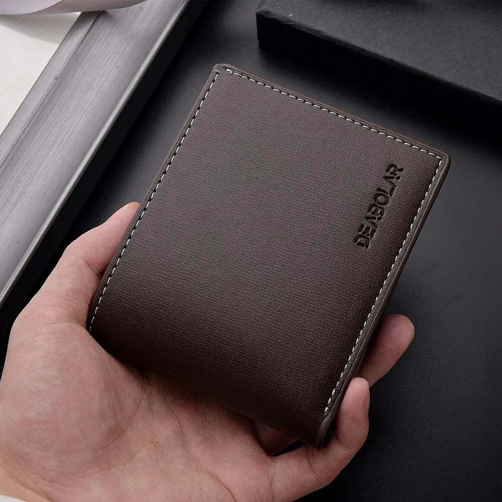 Carteira Masculina Curta em Couro PU – Estilo Slim Dobrável | Porta-Cartões Compacto para Jovens