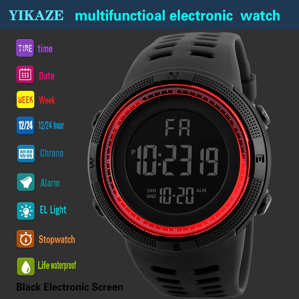Relógio Digital Masculino Militar – LED Multifuncional com Iluminação | Esportivo para Homens e Jovens