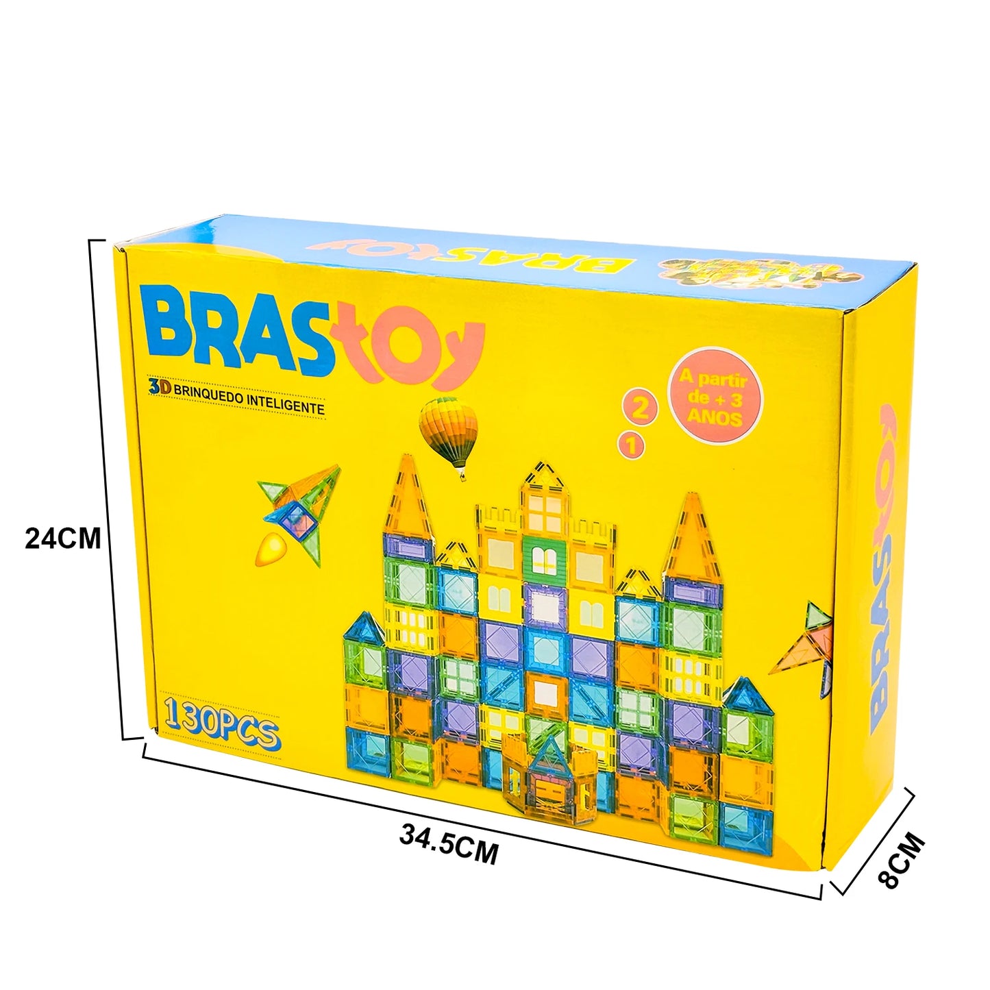 Blocos Magnéticos 3D Coloridos – 130 Peças Transparentes | Brinquedo Educativo de Montar para Crianças