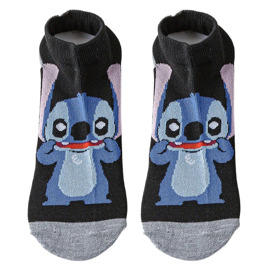 Kit com 10 Meias Curtas Lilo & Stitch – Unissex, Estilo Street e Anime