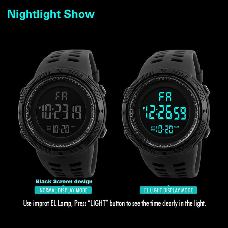 Relógio Digital Masculino Militar – LED Multifuncional com Iluminação | Esportivo para Homens e Jovens